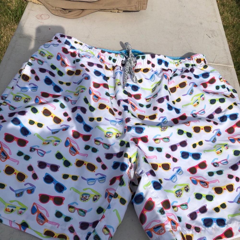 Michaels Blue Swim Trunks with Neon Logo